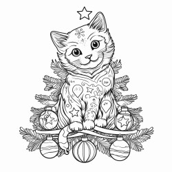 cat sitting on top of christmas tree