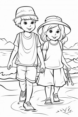 girl and boy playing at the beach