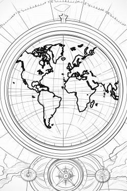 world map with a compass