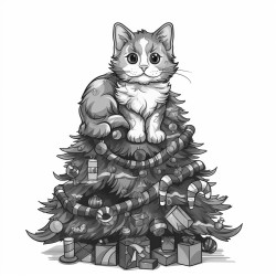 cat sitting on top of christmas tree