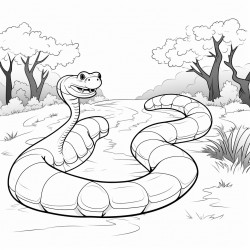 a snake walking in a pathway outline lineart coloring book 2d cartoon character