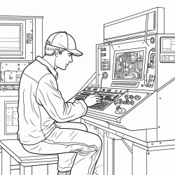 a machinist standing at a cnc machine inputting a program