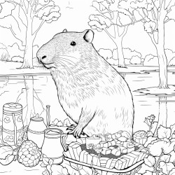 a capybara having a picnic with a bird