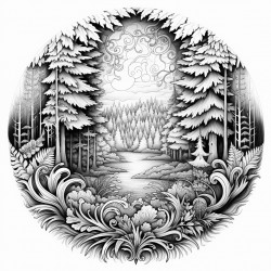 forest with complex mandala art