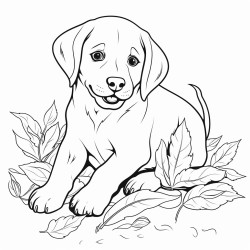 a labrador retriever playing in a pile of leaves