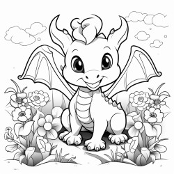 super cute dragon in flower garden