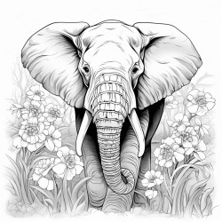 create a majestic elephant with mandala pattern inside nature art around with thick lines