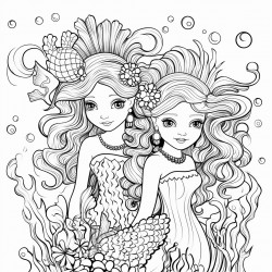 mermaids swimming among colorful coral reefs