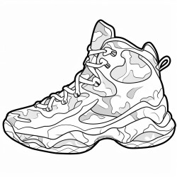 a basketball shoe with a camouflage pattern and outdoorinspired elements