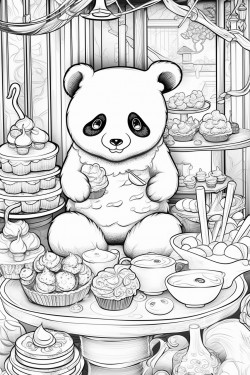 i need a very cute coloring book with bear and panda in a pastry shop and selling pastries donuts and tarts