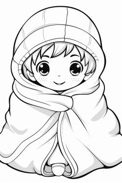 a cute snuggled with a blanket   coloring bookvector white background black and white black drawing