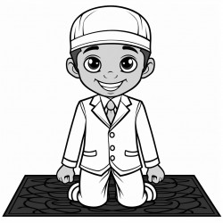 a african american muslim child on a prayer mat wearing a suit and bowtie