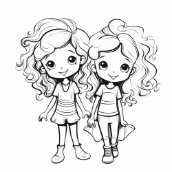deux jeunes soeurs avec cheveux boucls plutt court qui ont le mme age et qui souris