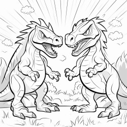 dragon fighting a tyrannosaurus