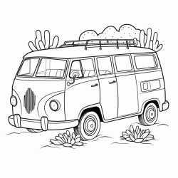 a van surrounded by cactus trees