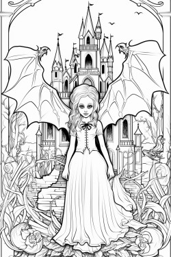 bat princess living in a enchanted castle playing with spiders