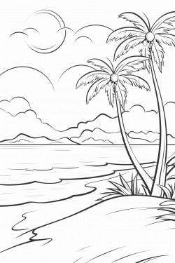 beach island with sunset in the background