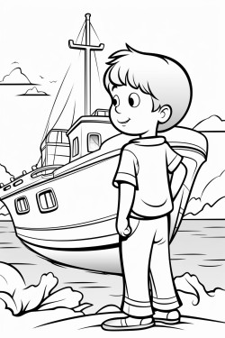upset boy entering a big boat
