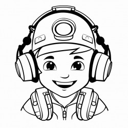 un garon sur son vlo avec un casque le tout est en noir et blanc avec des contours simples et clairs