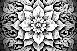create a detailed mandala with floral patterns and geometric shapes incorporating flowing lines and symmetrical design