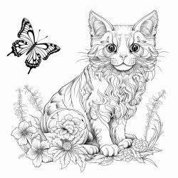 detailed cat with butterfly