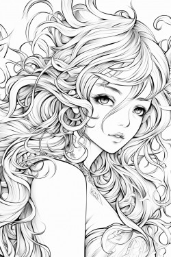 an anime girl with lots of hair detail