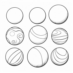 6 drawing of different sizes of balls