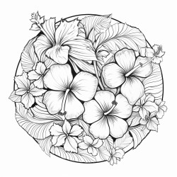 tropical flowers in a circular composition
