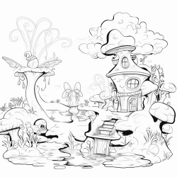 a fairy land with fairies flying in the sky