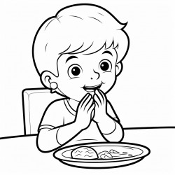 child eating with their right hand without eyes