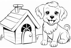 a dog and a dog house