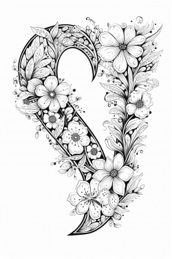 the letter v made into a coloring page with doodle flowers