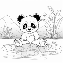 cute little panda on a lake