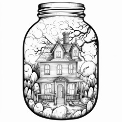 mason jar with halloween house inside