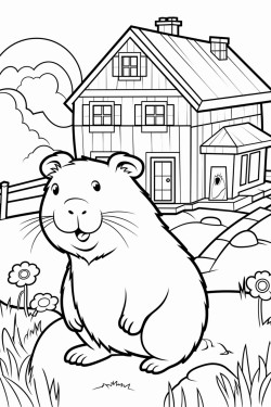 a  cute capybara near a farm house