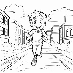 boy  runs onto the road