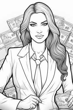 a woman in a business suit with money in her hands