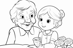 por favor por el dia de los abuelos dame una hermosa imagen grande animada para colorear de tiernos abuelitos