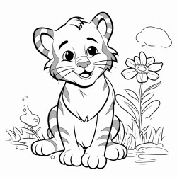 un tigre con tut comiendo fresas en un campo de flores