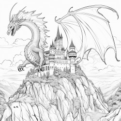flying dragon above a castle
