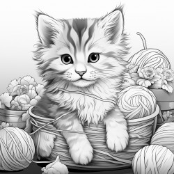 cute cat playing with a ball of yarn