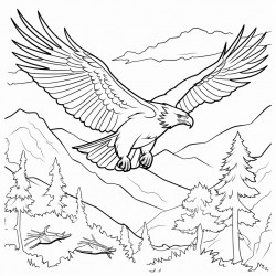 a vulture flying over a forest