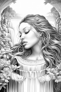 serene goddess surrounded by lush plants animals and flowing streams