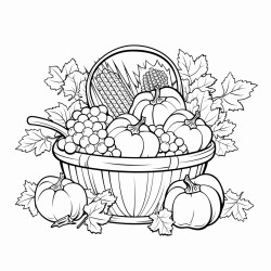 a cute autumn harvest bounty  coloring bookvector white background black and white black drawing