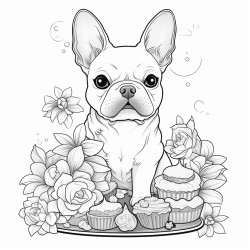 french bulldog with cake
