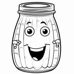 black and white line drawing of a pickle face and hands pressed against the inside of a glass jar