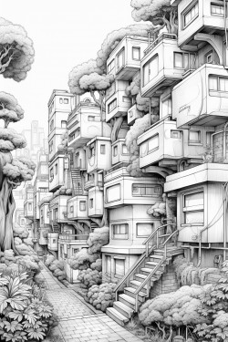big blank wall without windows in the middle of a metropole include some plant climbing down the houses