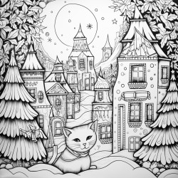 cozy cute christmas coloring book page no color bold and black lines