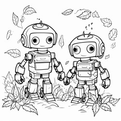 robots playing in leaves