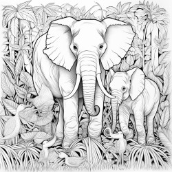 jungle theme with multiple lions and elephants